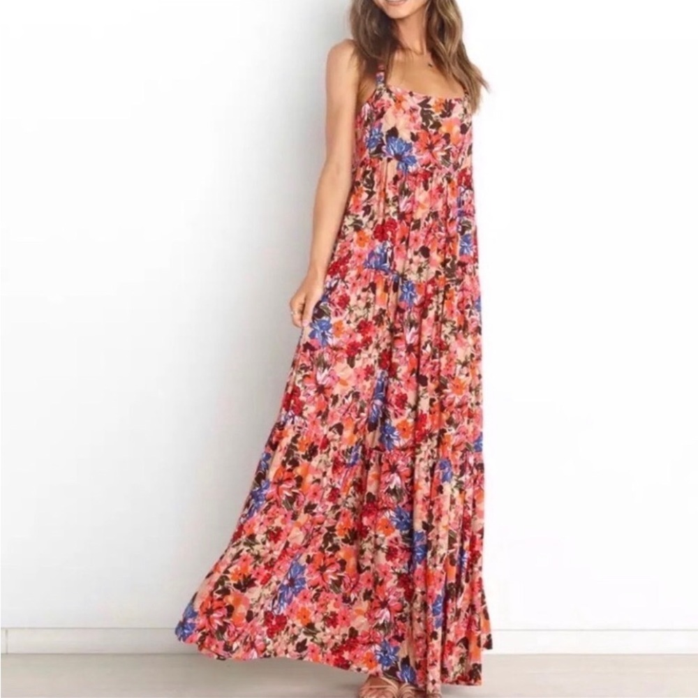 Floral Spaghetti-Strap Maxi Dress in Coral Pink - Picture 6 of 15